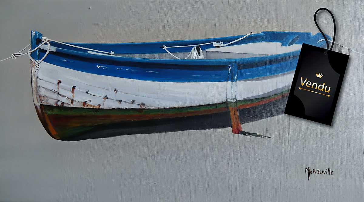 Barque Bleu Blanc fond écru
