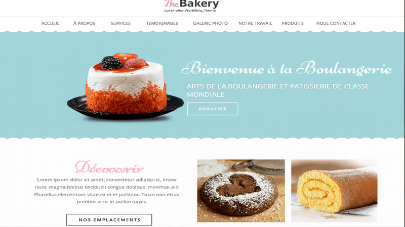 Page d’accueil d’une boulangerie moderne avec gâteau à la crème et pâtisseries fines – démo de site boulangerie ilicopresto